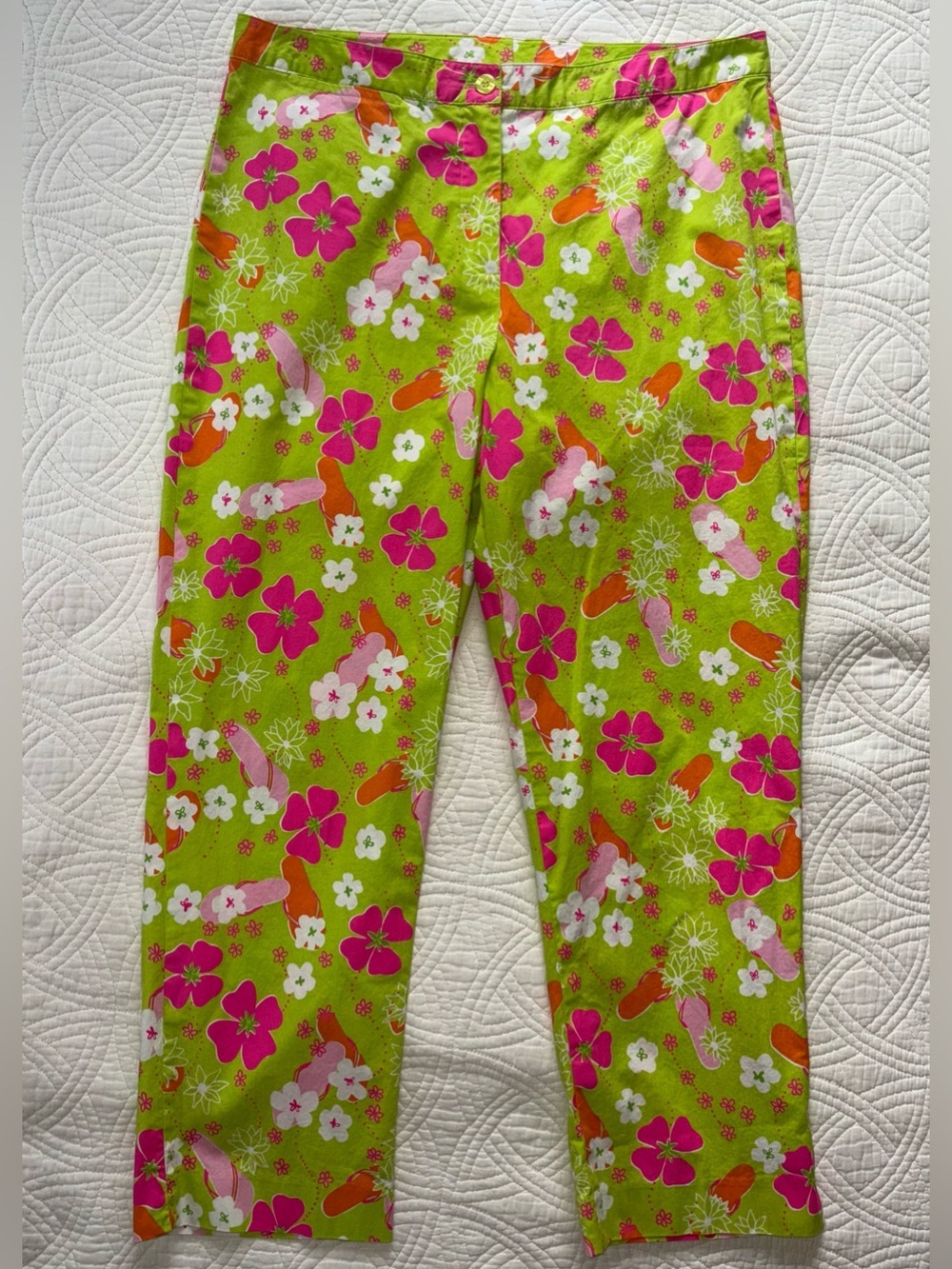 Oilily Girls Bright Lime Green Floral Pants XL